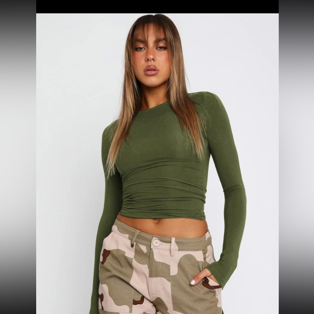 Olive Green Long Sleeve Top